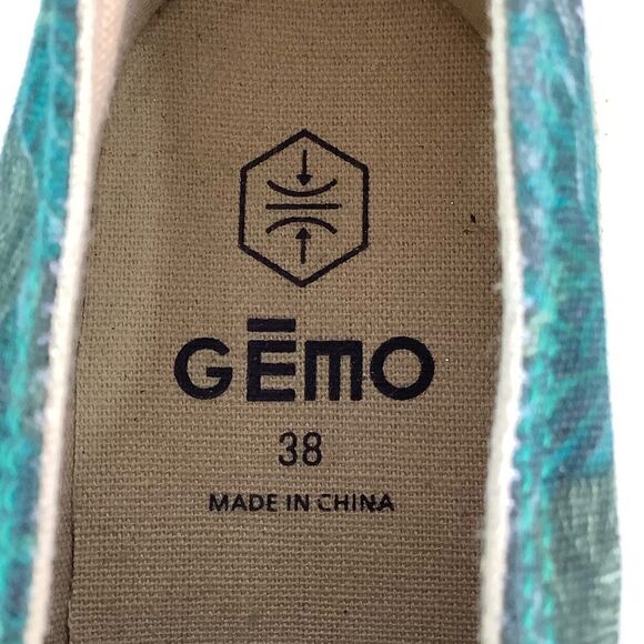 GEMO Round Toe Lace Tie Platform  Green/Leafs Print Espadrilles Sz 38/US 7.5 - Picture 9 of 10